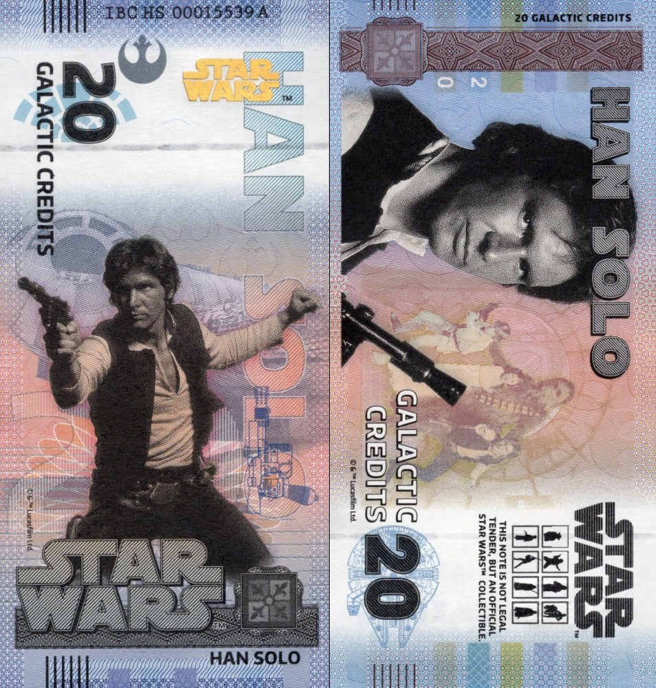Disney Official Star Wars 20 Galactic Credits 2025 Han Solo UNC With Folder