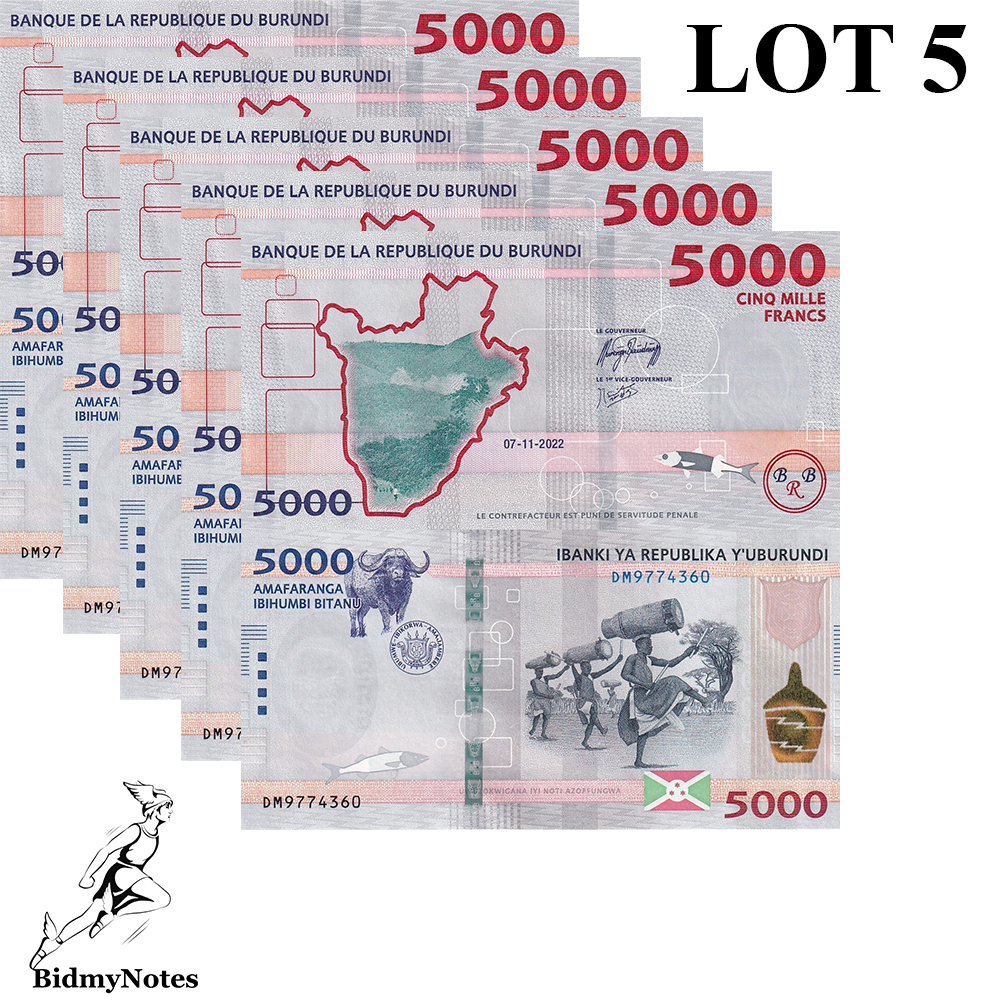 Burundi 5000 Francs 2022 2023 P 58 UNC 1/20 Bundle LOT 5 pcs