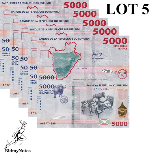 Burundi 5000 Francs 2022 2023 P 58 UNC 1/20 Bundle LOT 5 pcs