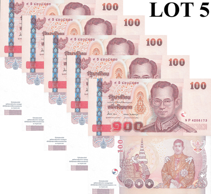 Thailand 100 Baht 2012 P 126 UNC 1/20 Bundle Lot 5 pcs