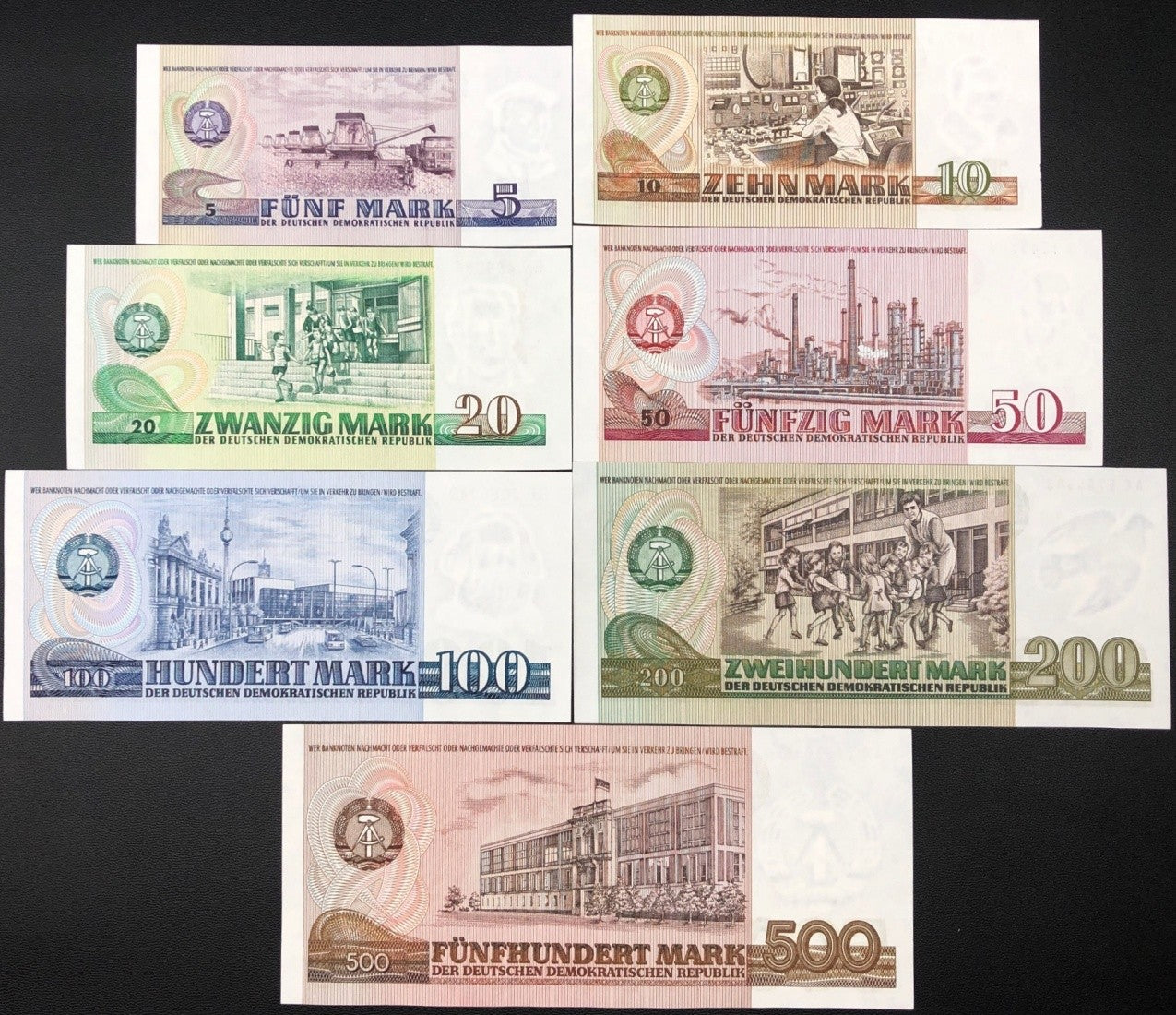Germany Democratic Republic 5 10-500 Mark DDR 1971-1985 P 27a 28b-33 UNC Set 7 p
