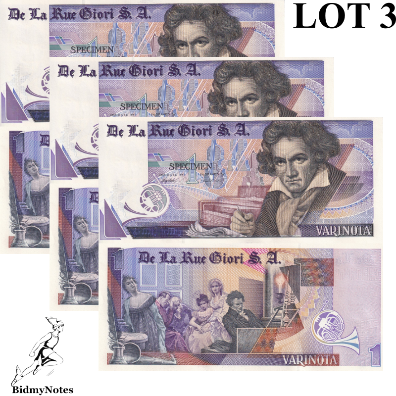 De La Rue Giori S.A  1 Specimen Beethoven Varinota no serial number LOT 3 pcs