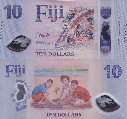 Fiji 10 Dollars 2026 P New Design Polymer UNC 1/10 Bundle Lot 10 pcs