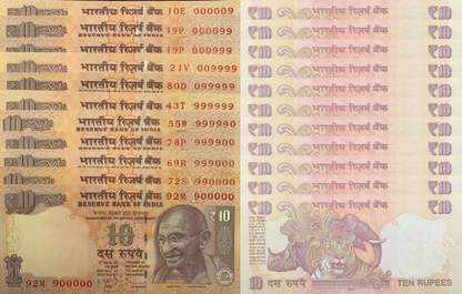 India 10 Rupees 2006-2018 P 95 102 UNC Pyramid INCL SOLID 9 Set 11 pcs
