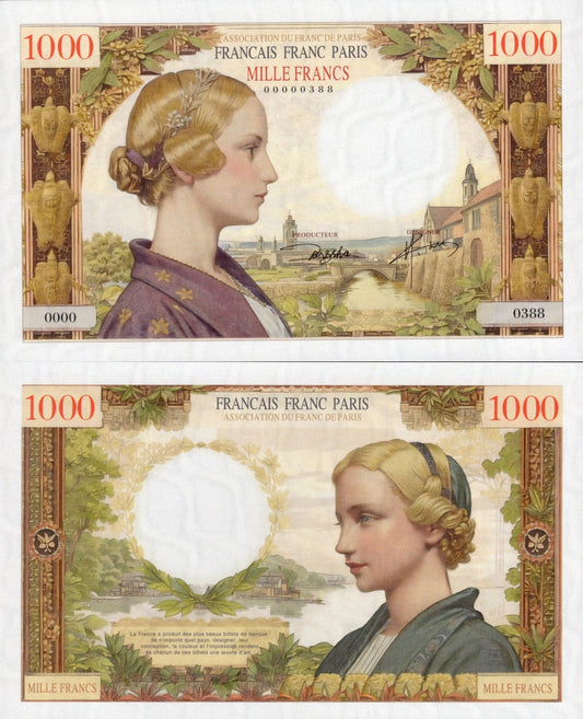 France TEST NOTE 1000 Francs COMM. Banknote Oil Painting Style UNC