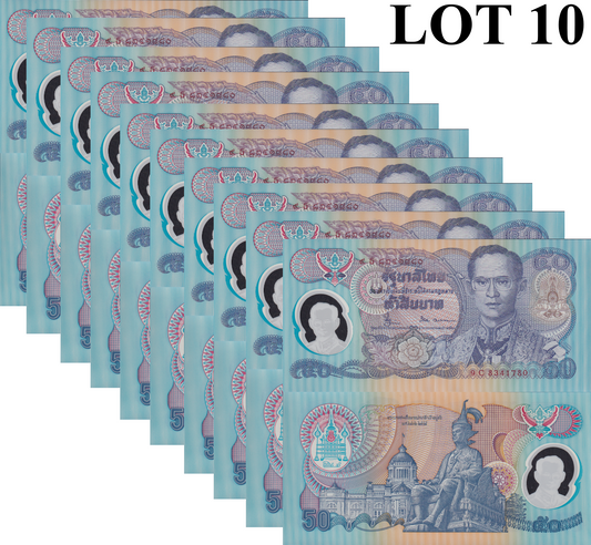 Thailand 50 Baht ND 1969 P 99 Polymer UNC COMM. Random Sign 1/10 Bundle Lot 10