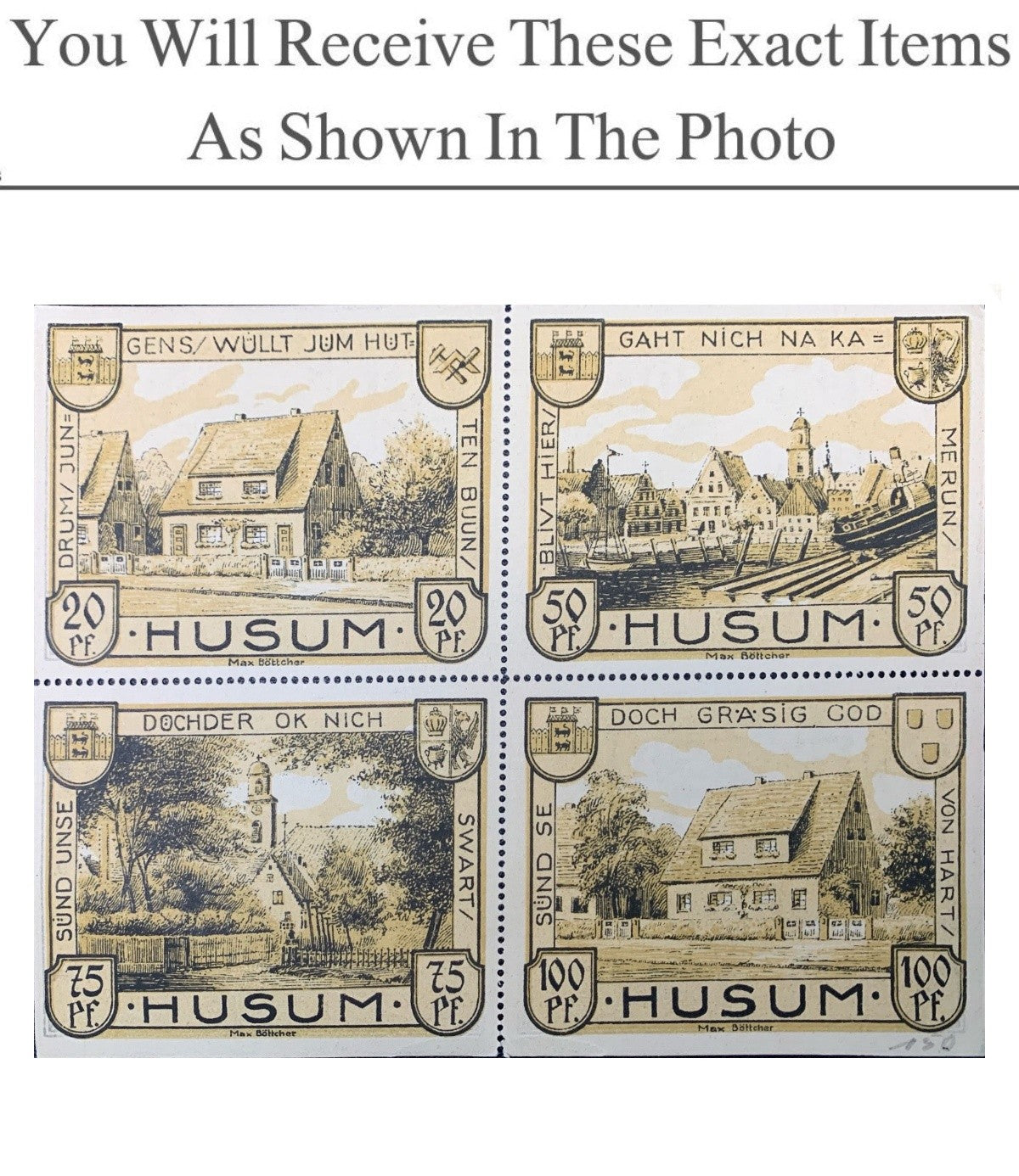 Germany Notgeld HUSUM 20 50 75 100 Pfennig 1921 UNCUT Full Set 4 pcs