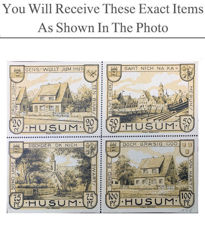 Germany Notgeld HUSUM 20 50 75 100 Pfennig 1921 UNCUT Full Set 4 pcs