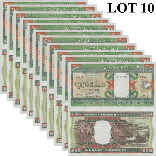 Mauritania 500 Ouguiya 2002 P 8c UNC 1/10 Bundle Lot 10 pcs