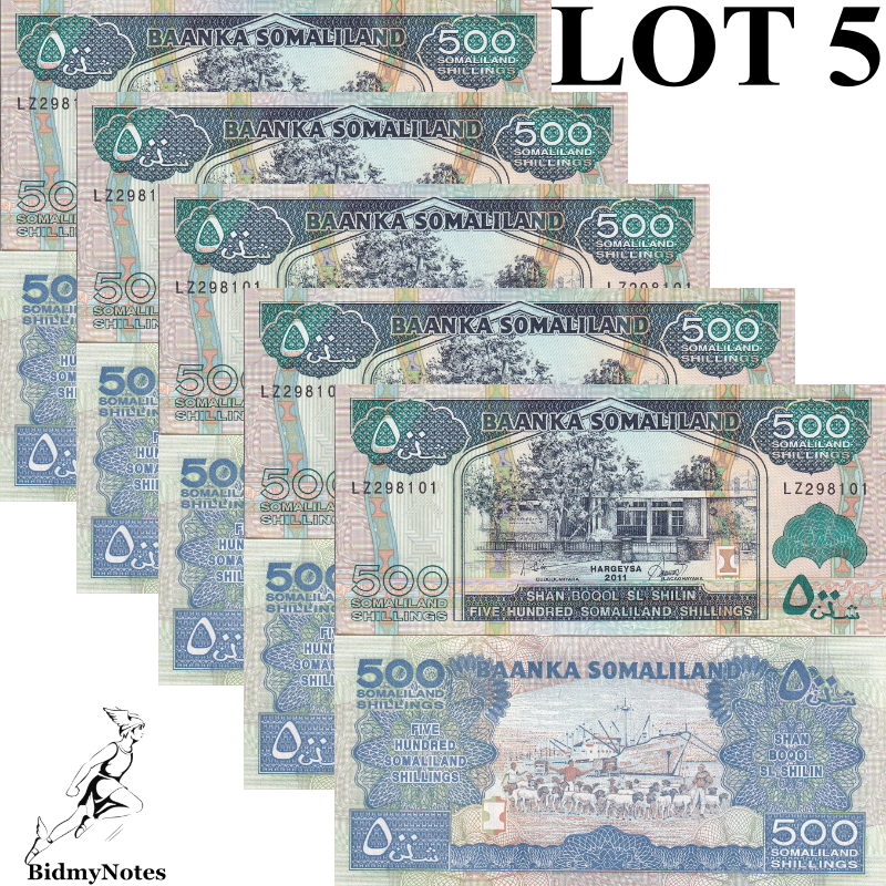Somaliland 500 Shillings 2011 P 6h UNC 1/20 Bundle LOT 5 pcs