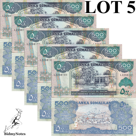 Somaliland 500 Shillings 2011 P 6h UNC 1/20 Bundle LOT 5 pcs