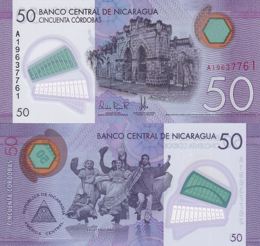 Nicaragua 50 Cordobas 2014 P 211 Polymer UNC