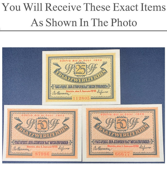 Germany Notgeld STETTIN 25 50 Pfenning 1922 Set 3 pcs