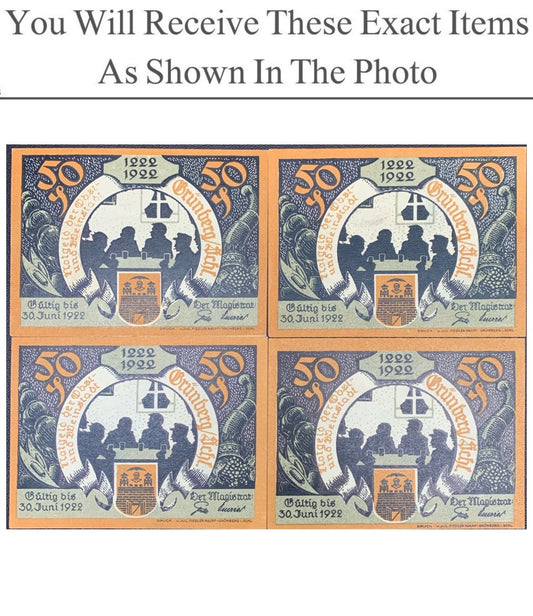 Germany Notgeld GRUNBERG 50 Pfenning 1922 Set 4 pcs