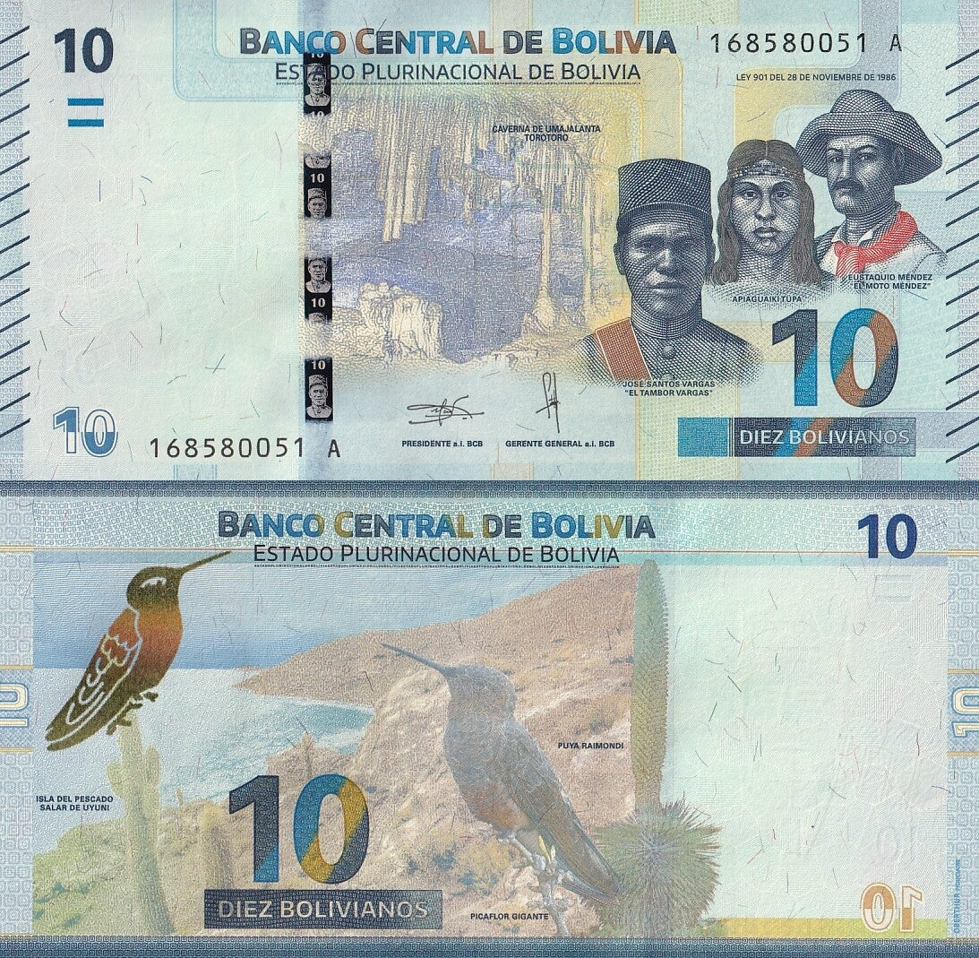 Bolivia 10 Bolivianos 2018 P 248 UNC Series A New Series
