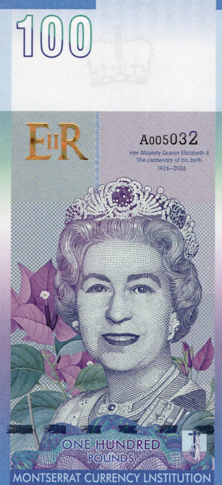 East Caribbean States 2022 MONTSERRAT 100 £ TEST NOTE QUEEN ELIZABETH II UNC