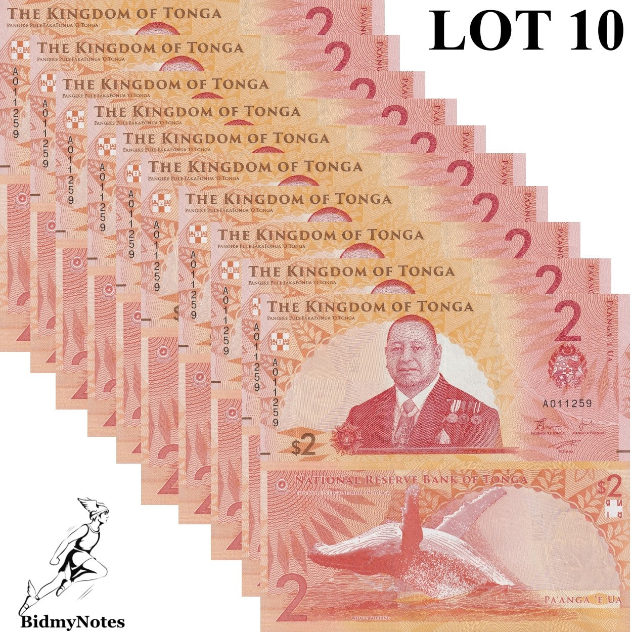 Tonga 2 Pa'anga 2024 P NEW UNC 1/10 Bundle LOT 10 pcs