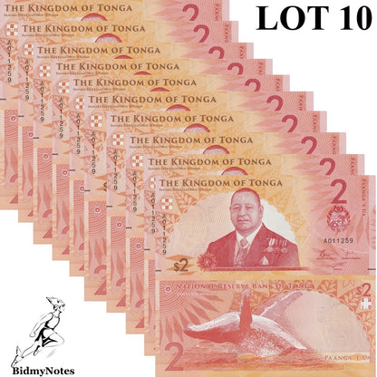 Tonga 2 Pa'anga 2024 P NEW UNC 1/10 Bundle LOT 10 pcs