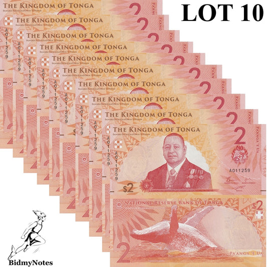 Tonga 2 Pa'anga 2024 P NEW UNC 1/10 Bundle LOT 10 pcs
