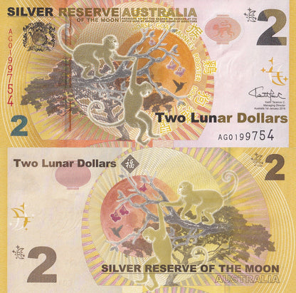 Australia 2 Lunar 2016 UNC Fancy Monkey Silver Reserve of the Moon With Folder