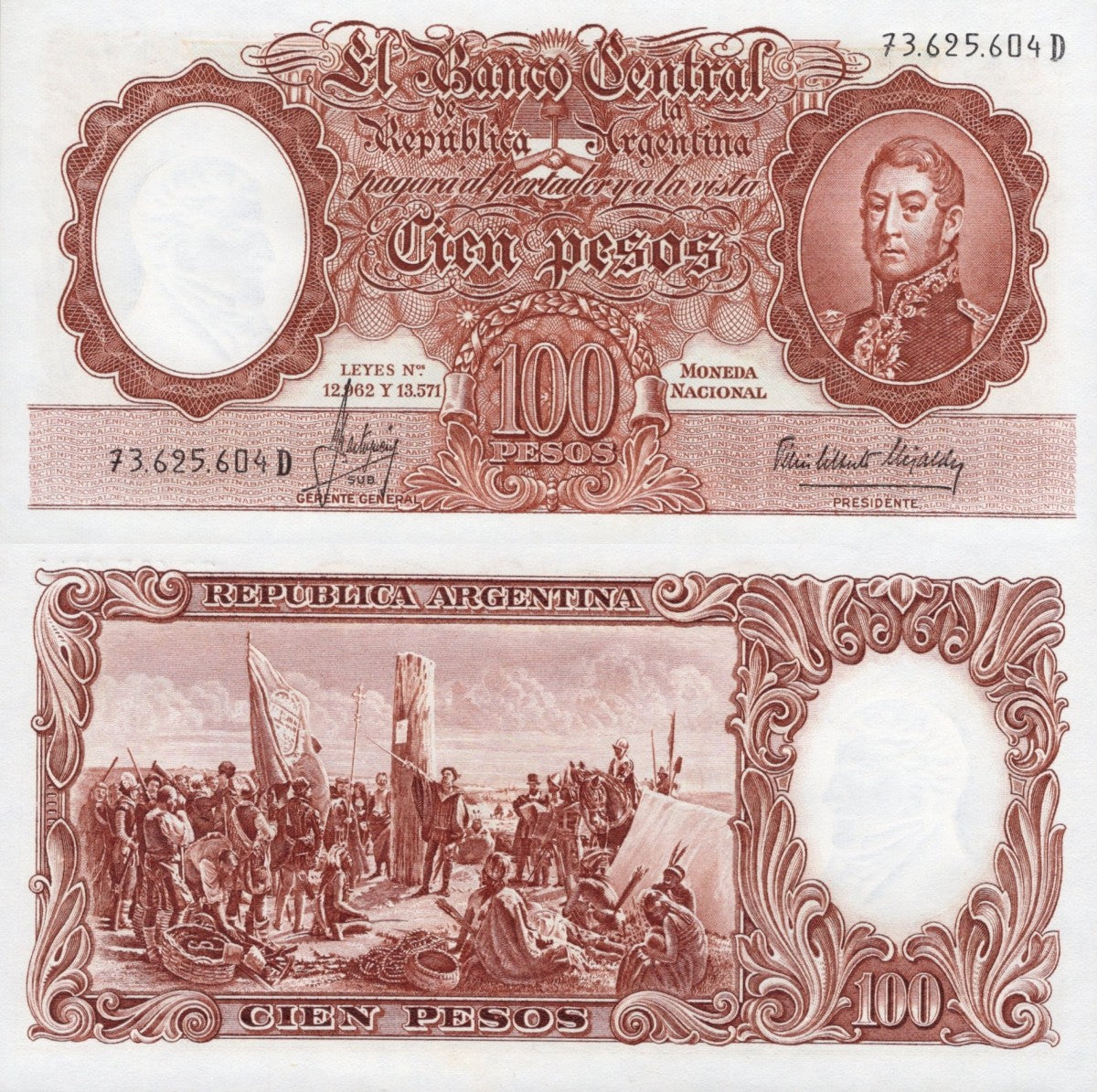 Argentina 100 Pesos 1957-1966 P 272(7) UNC
