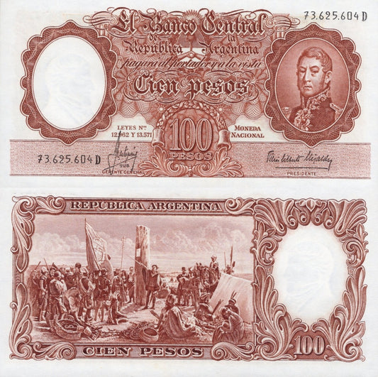 Argentina 100 Pesos 1957-1966 P 272(7) UNC
