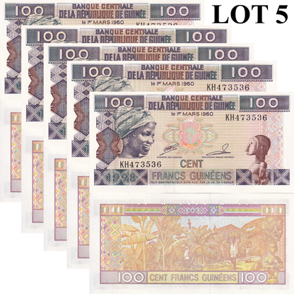 Guinea 100 Francs 1998 P 35a UNC 1/20 Bundle Lot 5 pcs