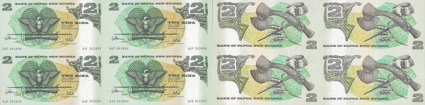 Papua New Guinea 2 Kina ND (1989-1991) P 5c UNC UNCUT 4 IN 1 With Folder