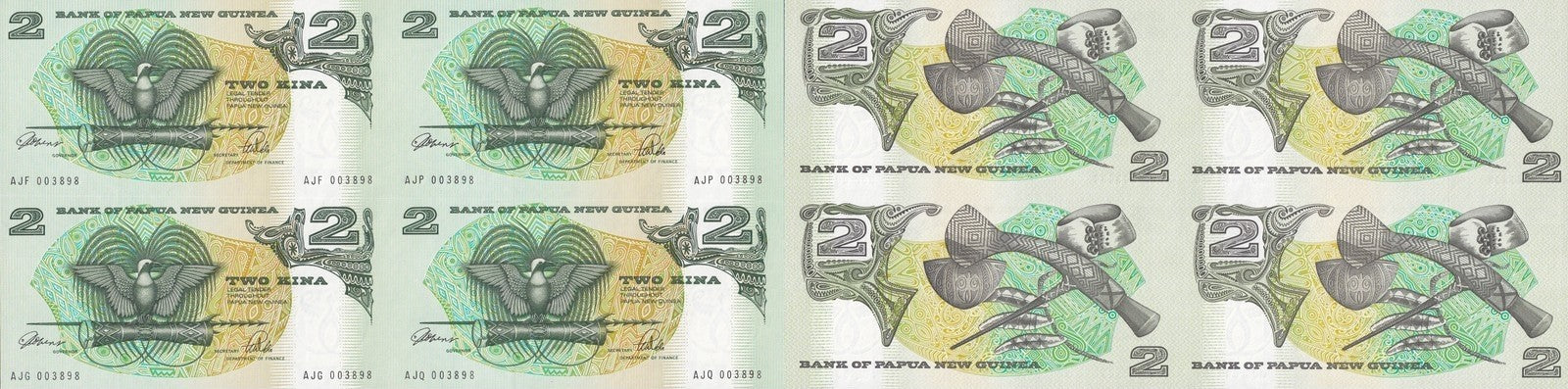 Papua New Guinea 2 Kina ND (1989-1991) P 5c UNC UNCUT 4 IN 1 With Folder
