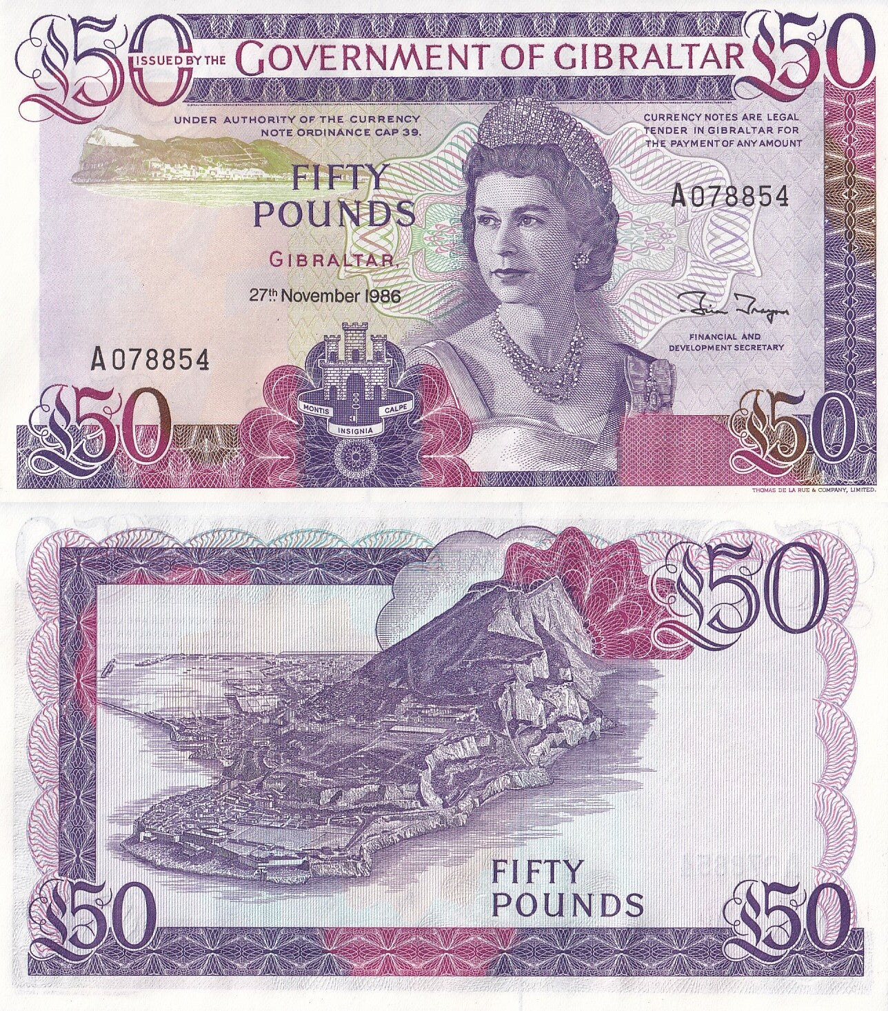 Gibraltar 50 Pounds 1986 P 24 UNC