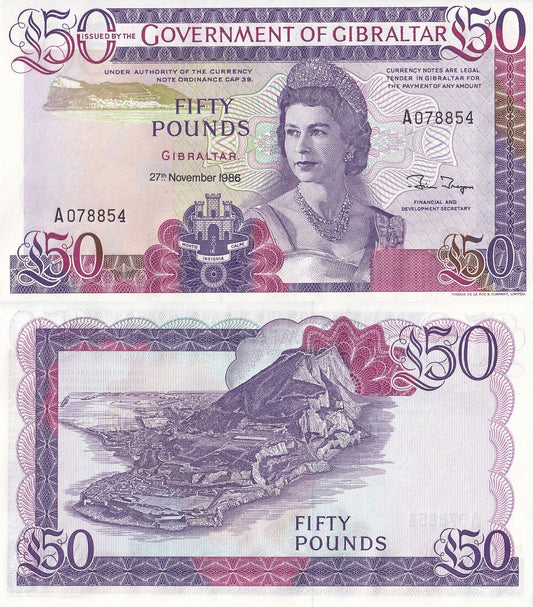 Gibraltar 50 Pounds 1986 P 24 UNC