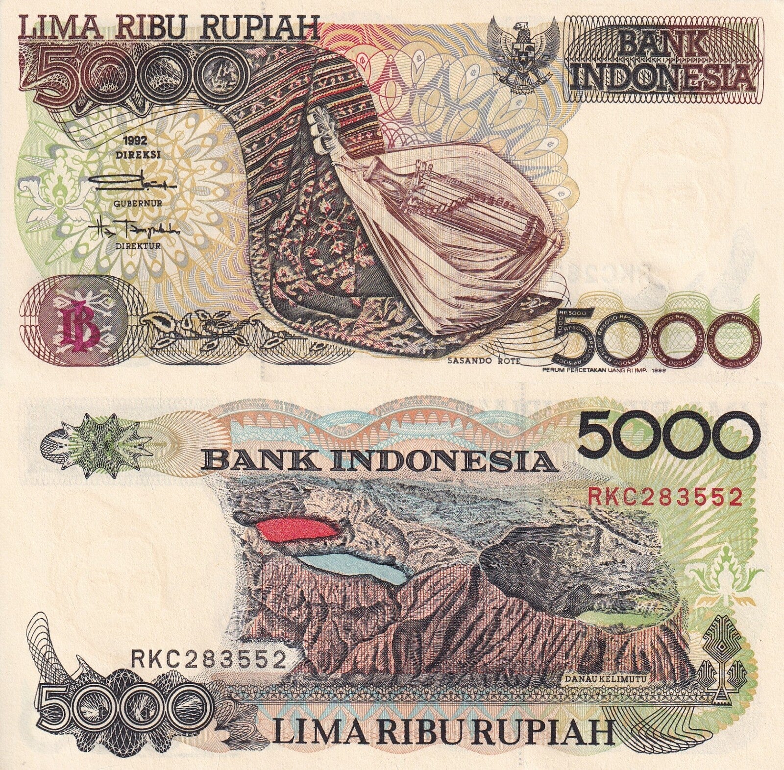 Indonesia 5000 Rupiah 1992 / 1999 P 130h UNC