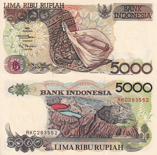 Indonesia 5000 Rupiah 1992 / 1999 P 130h UNC