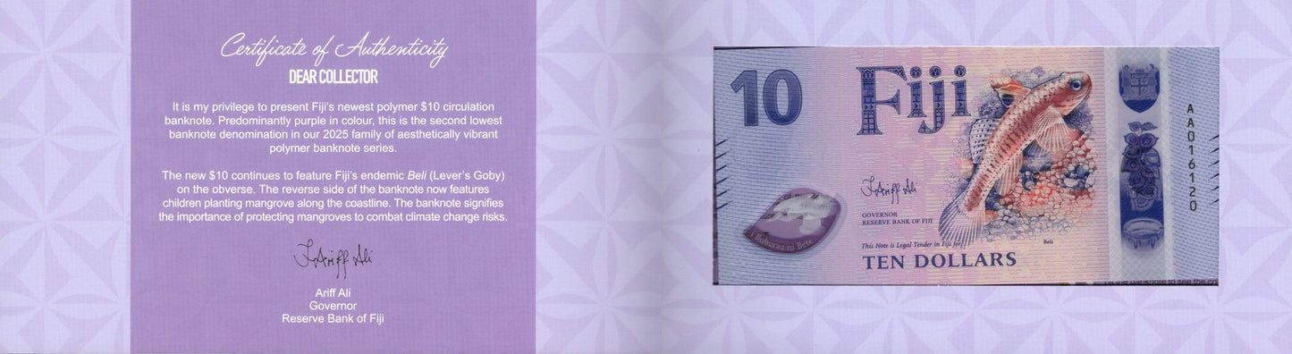 Fiji 10 Dollars 2026 P New Polymer Design UNC AA Prefix With Folder