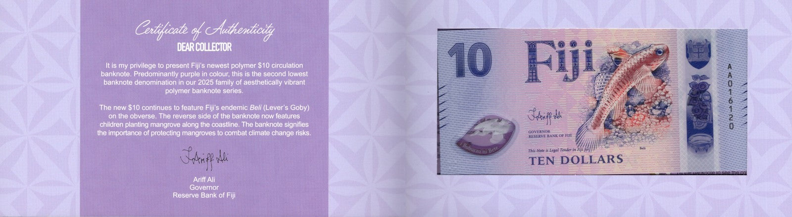 Fiji 10 Dollars 2026 P New Polymer Design UNC AA Prefix With Folder