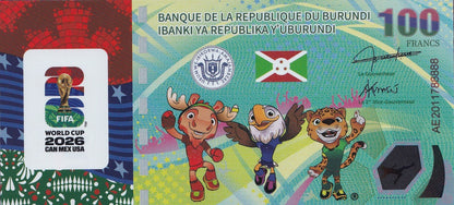 Burundi 2026 1000 Francs FIFA World Cup Mascot Polymer Test Note COMM. Lot 5 pcs