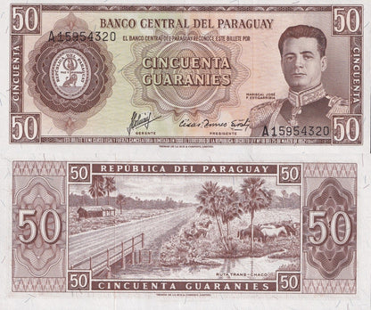 Paraguay 50 Guaraníes 1952 P 197 UNC 1/20 Bundle Lot 5 pcs