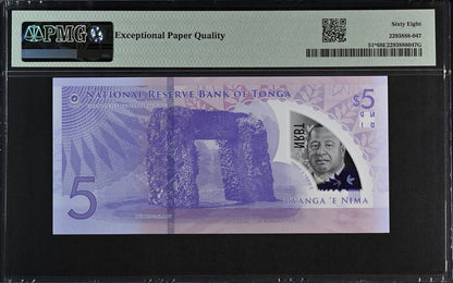 Tonga Replacement 5 Pa'anga ND 2023 P 51* UNC PMG 68 EPQ Binary-Repeater TOP POP