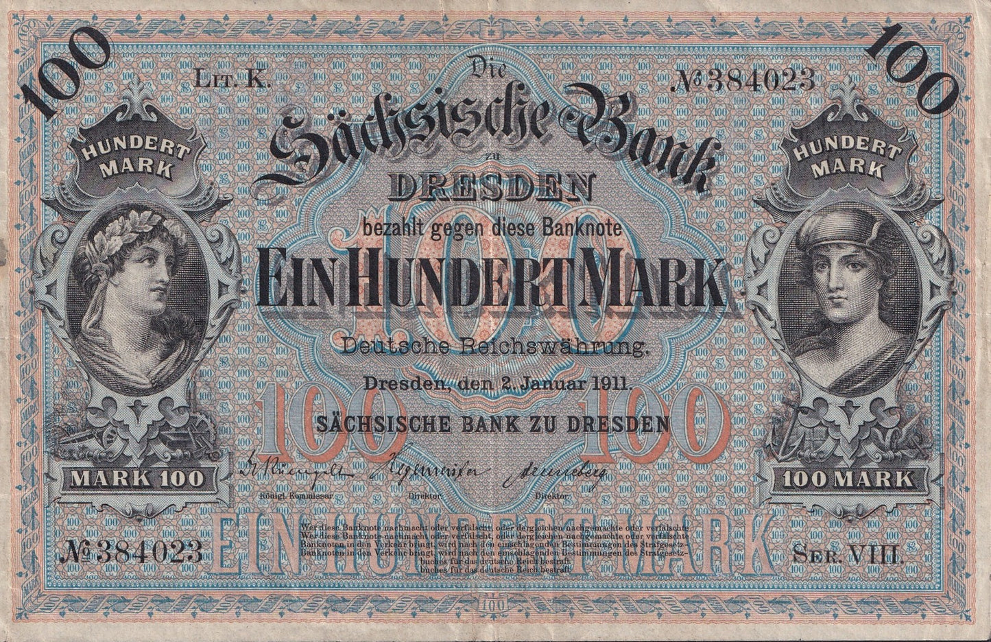 Germany 100 Mark 1911 P S952b Circulated
