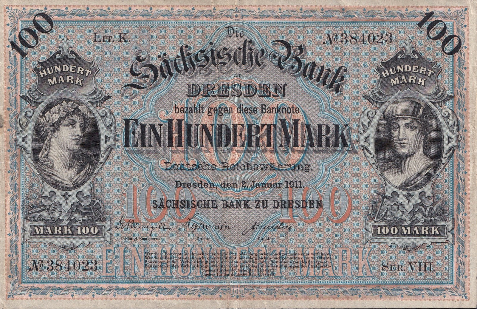 Germany 100 Mark 1911 P S952b Circulated