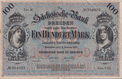 Germany 100 Mark 1911 P S952b Circulated