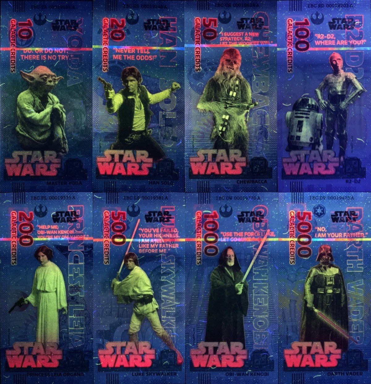 Disney Official Star Wars 10 20 50 - 5000 Galactic Credits 2025 UNC Set 8 pcs