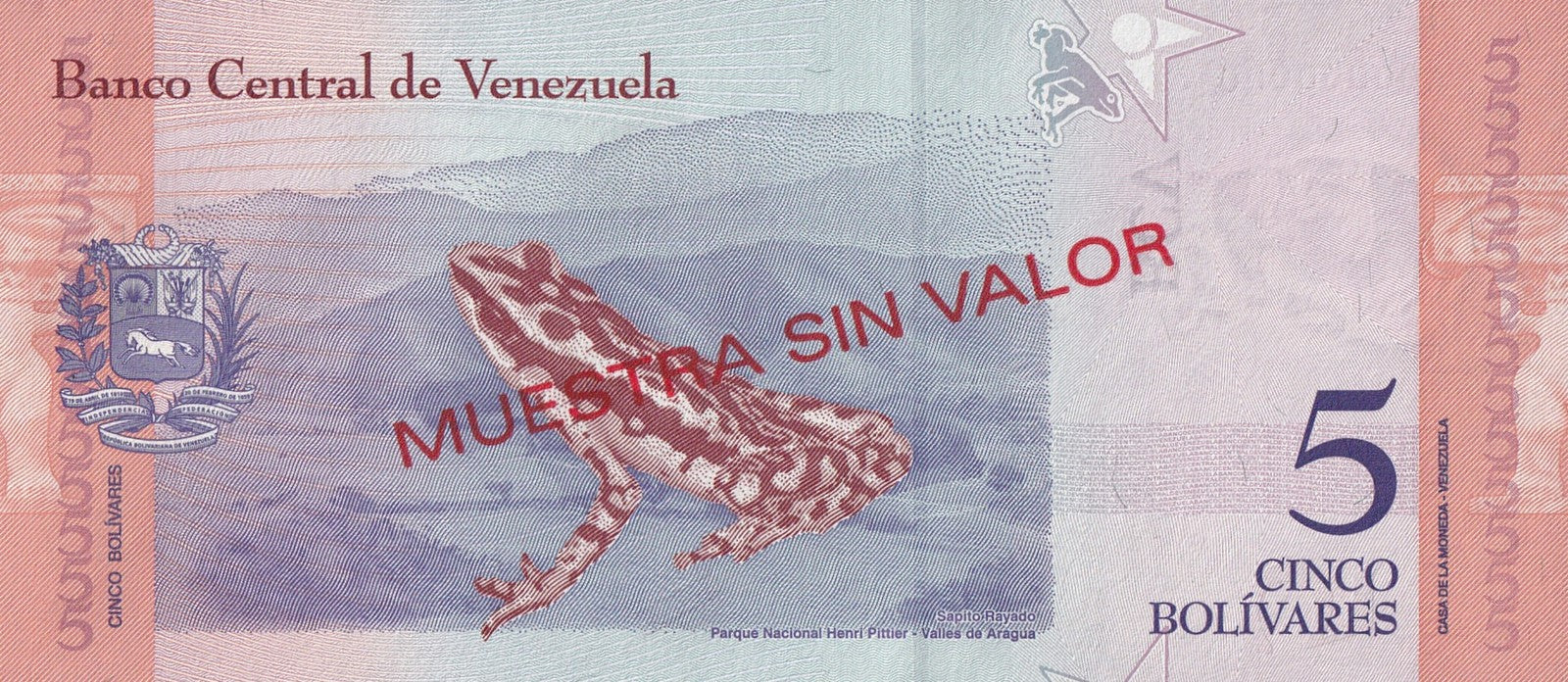 Venezuela 5 Bolivars 2018 P 102 UNC SPECIMEN