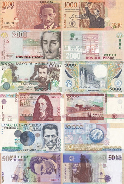 Colombia 1000 -5000 Pesos 2010-2015 P 456t 457y 452p 453 454w 455 UNC Set 6 pcs