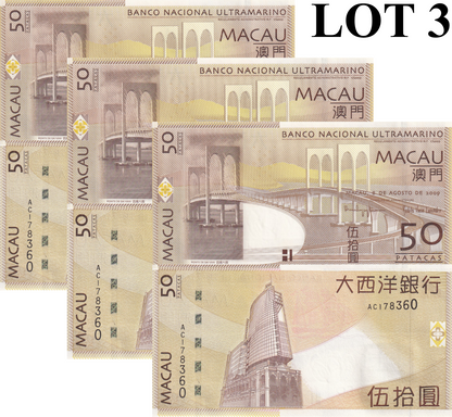 Macau Macao 50 Patacas 2009 P 81Aa UNC BNU Lot 3 pcs