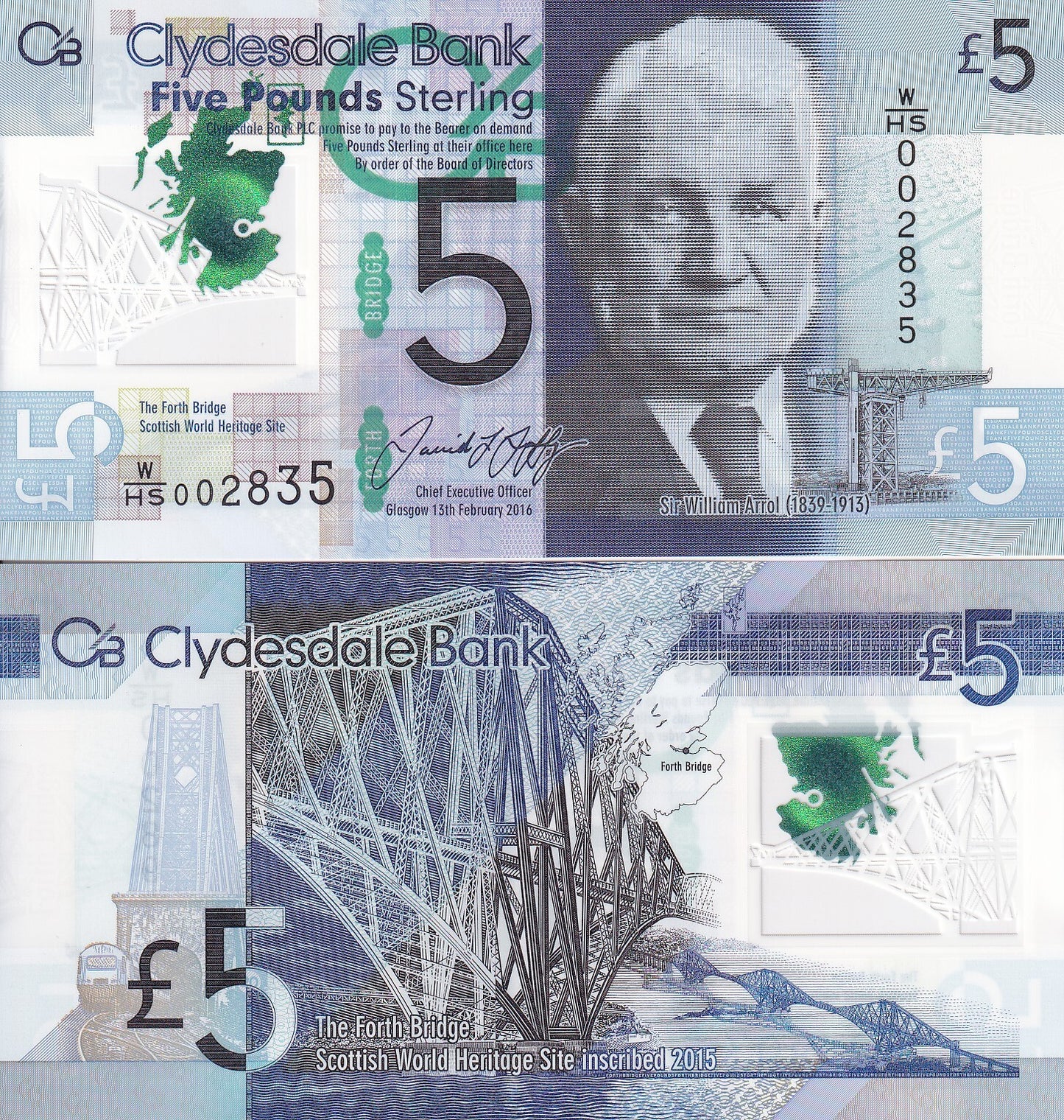 Scotland 5 Pounds Sterling 2016 P 229O Polymer UNC Commemorative