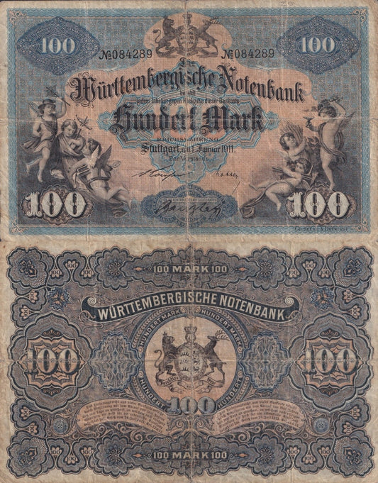 Germany-Wurttemerg 100 Mark 1911 P S979c Circulated