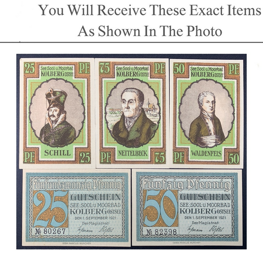 Germany Notgeld KOLBERG 25 50 75 Pfennig 1921 Set 5 pcs