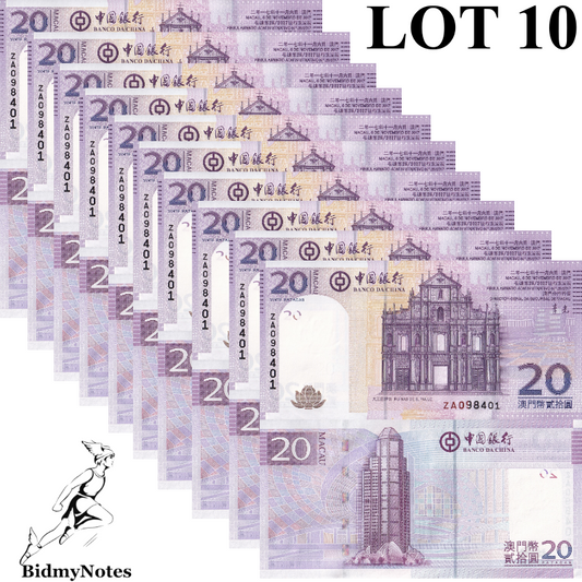 Macau Macao 20 Patacas 2017 P 109 UNC BOC ZA Replacement 1/10 Bundle LOT 10 pcs