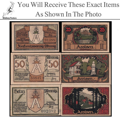 Germany Notgeld AROLSEN 10 25 50 Pfennig 1921 Set 3 pcs